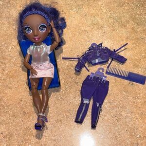 Stylish Doll with Blue and Purple Hair and Outfit